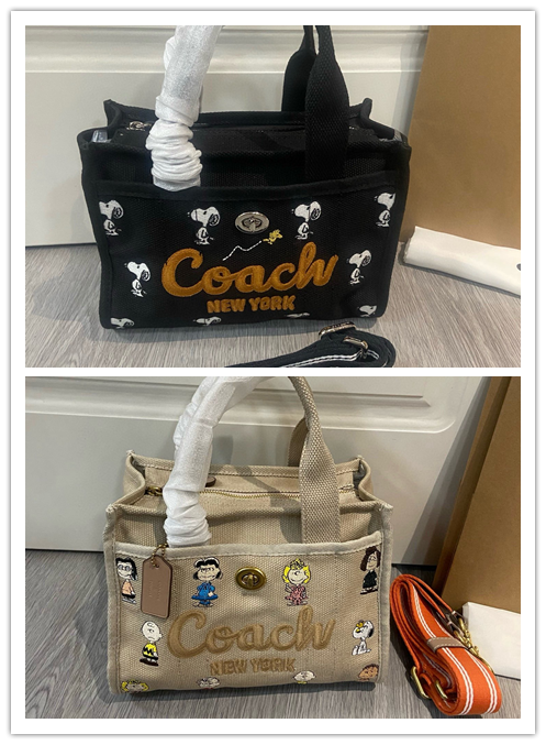 コーチ×スヌーピー コラボ トートバッグ｜刺繍パターン・キュートなチャーム｜手拎/斜挎2WAY｜軽量実用（25cm）｜クラシックカラーiPhoneケース付き｜童心呼び覚ます限定コラボ
