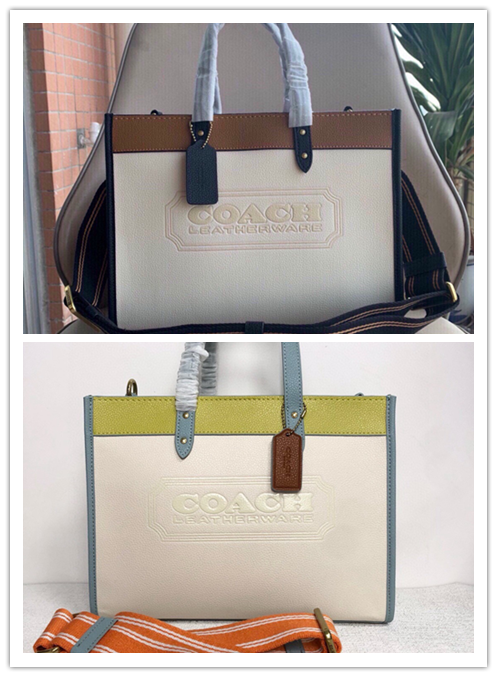 コーチ 新作 Field30 0777｜カラーブロックキャンバス・スポーツテープ・スモールトート｜30×23×15cm・クラシックシンプル・機能美