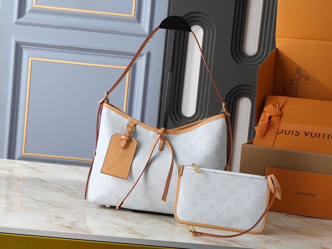 ルイ・ヴィトン Carryall スモールハンドバッグ｜モノグラム130周年記念・オリジン ブルー クーリエ パターン・29×24×12cm・タブレット収納・記念アドレスプレート