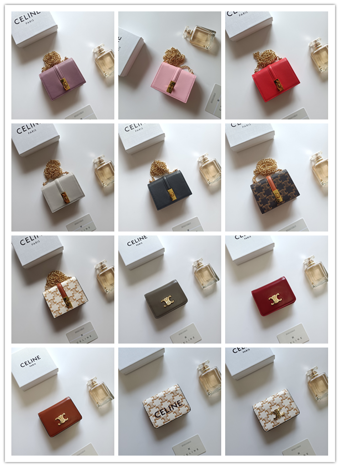 CELINE クラシック TRIOMPHE カードケース｜TRIOMPHE CANVASロゴプリント 牛革×平織スエード内装 ゴールドTRIOMPHEスナップ留め 多機能収納