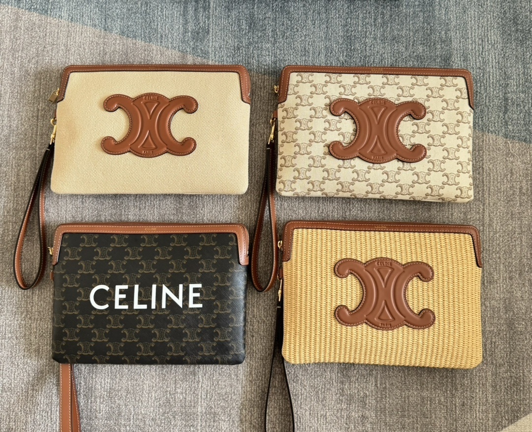 CELINE ベーシックハンドバッグ 新作｜手繩付き ブラウン革パイピング×ロゴ連動デザイン 手拎帯付き