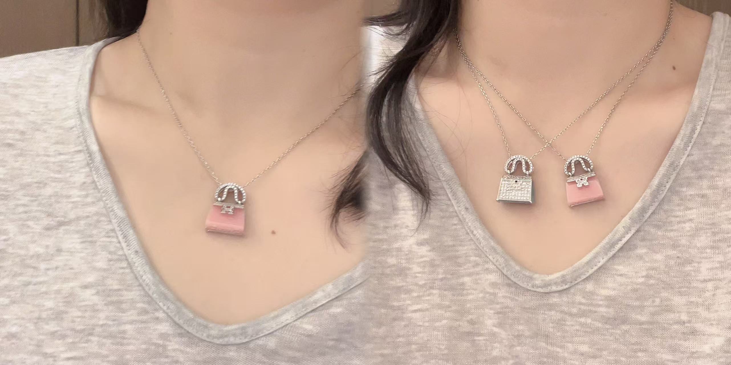 【希少】エルメス ペンダント Hモチーフ ブルーパステル カルセドニー 両面使い キラキラ アクセサリー