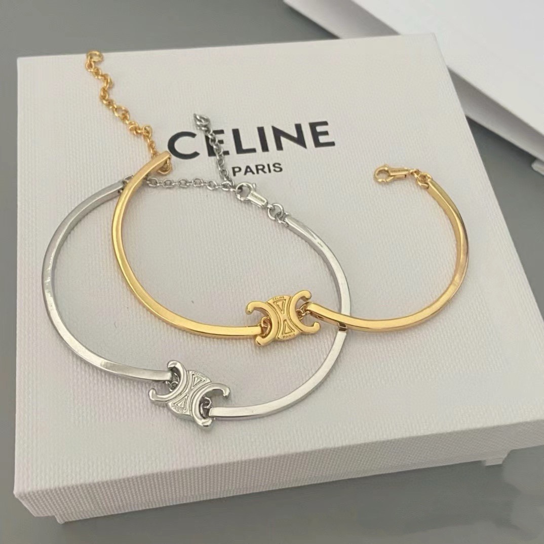 Celine セリーヌ ブレスレット トリオンフ 凯旋門 ゴールド シルバー バングル風 手元を華奢に 辛口 シンプル レディース