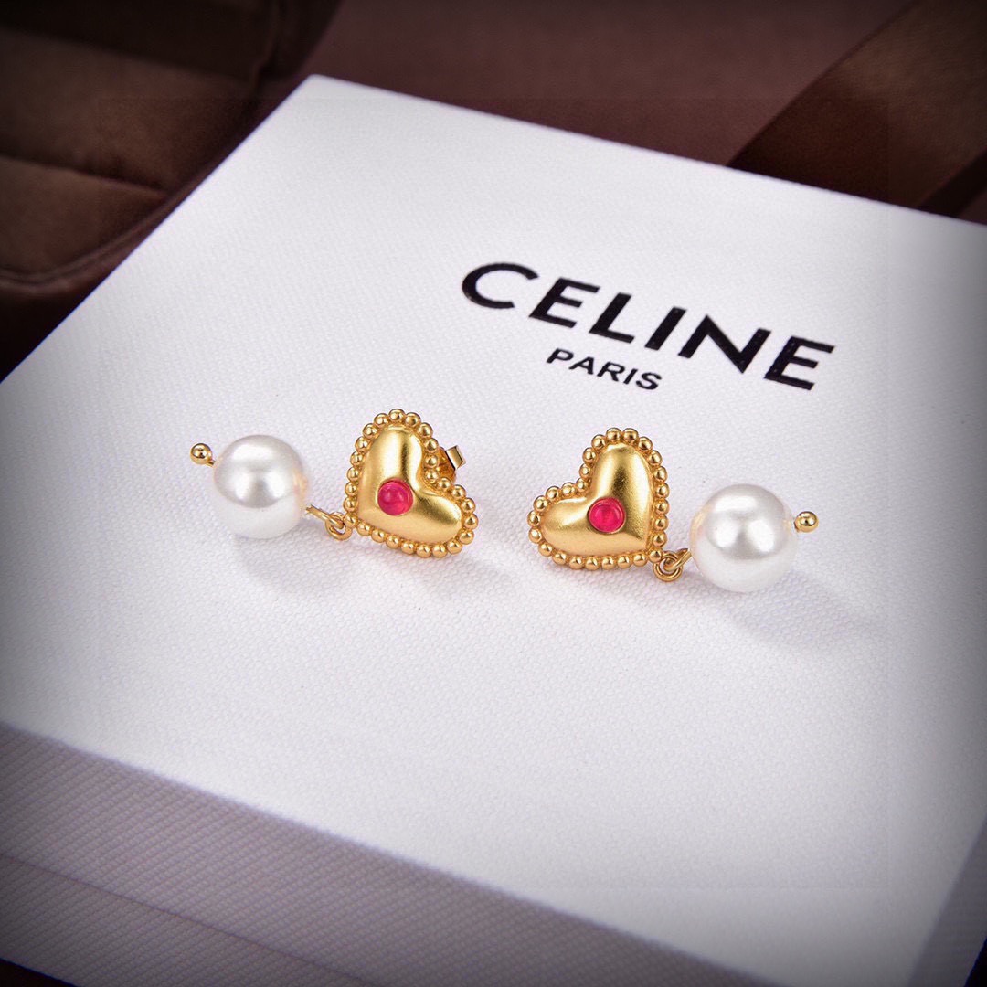 Celine セリーヌ ピアス プレシャス PRECIOUS ハート パール 真珠 ゴールド 真鍮 18kメッキ 専門店同期 レディース