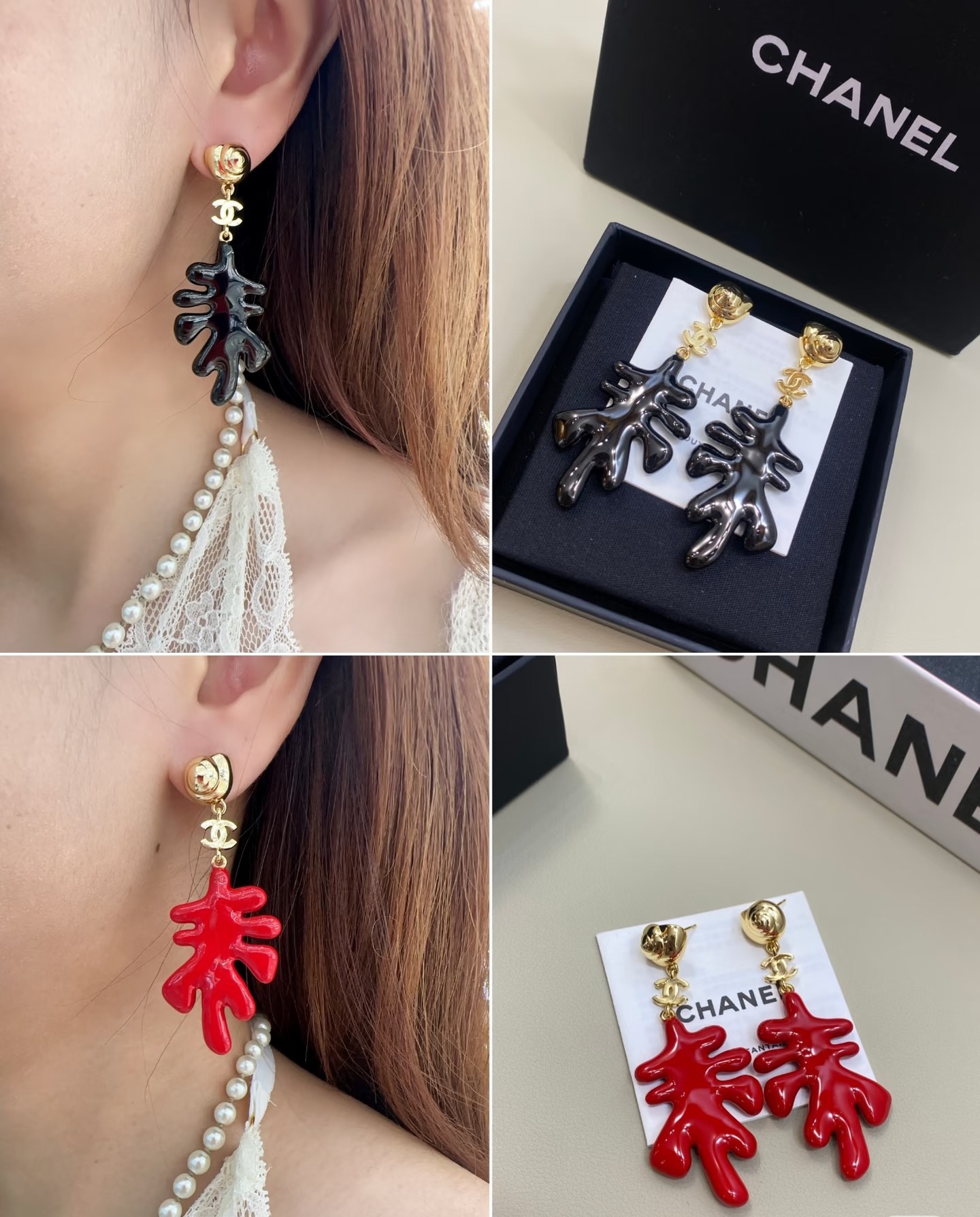 【CHANEL シャネル】レッド メープルリーフ ペンダントイヤリング｜秋の訪れを感じるボタニカルモチーフ