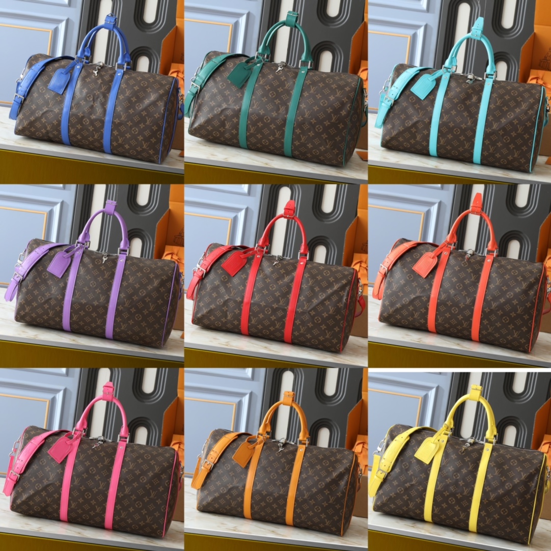 ルイ・ヴィトン「Keepall Bandoulière 50 トラベルバッグ」​​（Monogram Macassar帆布モデル）