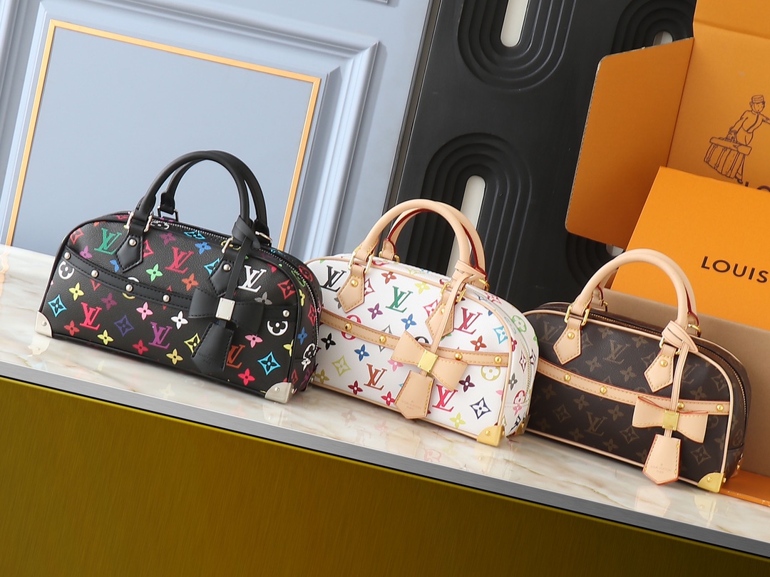 ルイ・ヴィトン × 村上隆 Handbag East West レインボーモノグラム×東西構造 革製スナップバッグ