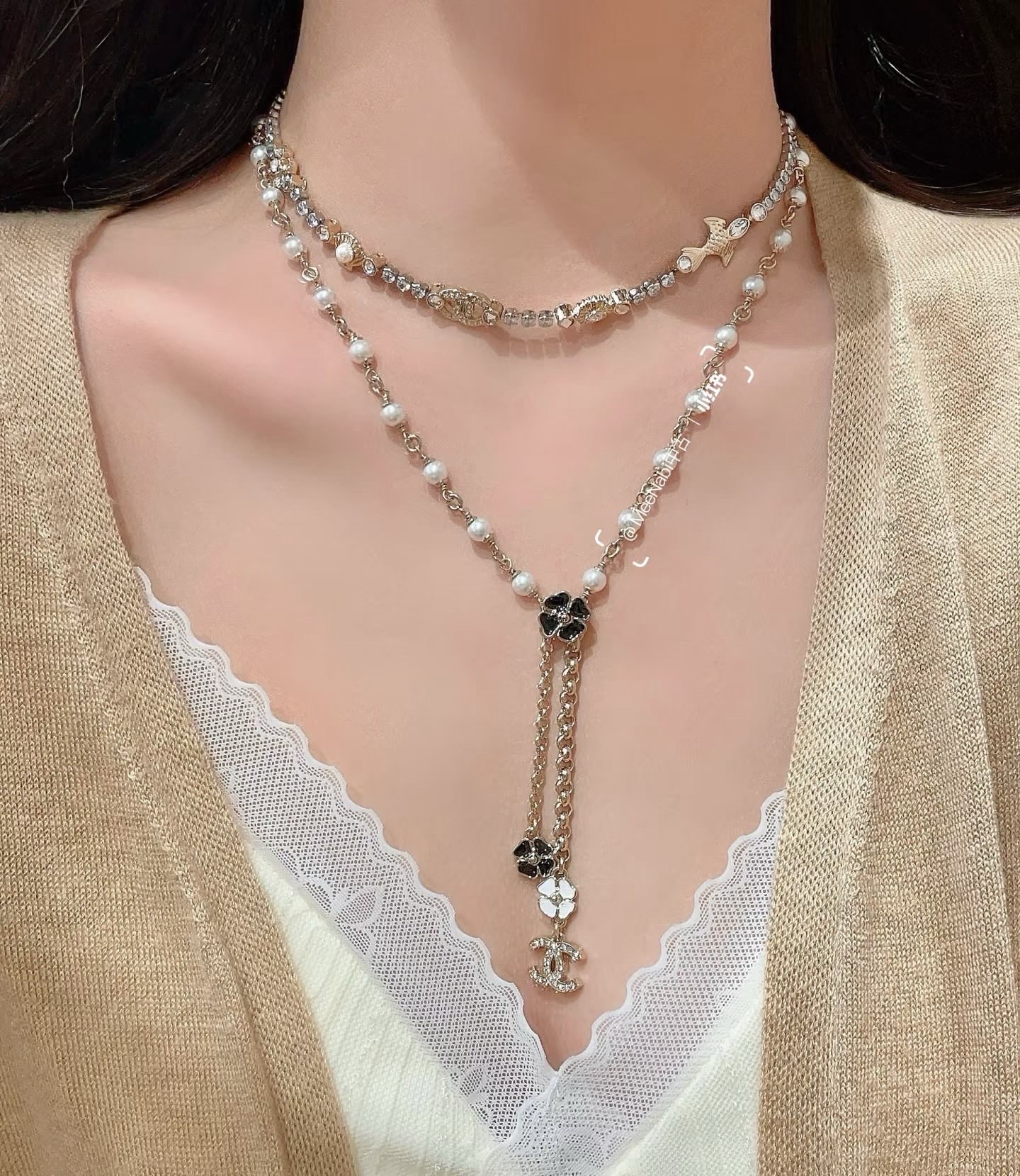 シャネル風 ダブルC パール ネックレス - 息を呑むほどの美しさ！超重量級の重工ジュエリー 日常使いに最適な不滅の名作