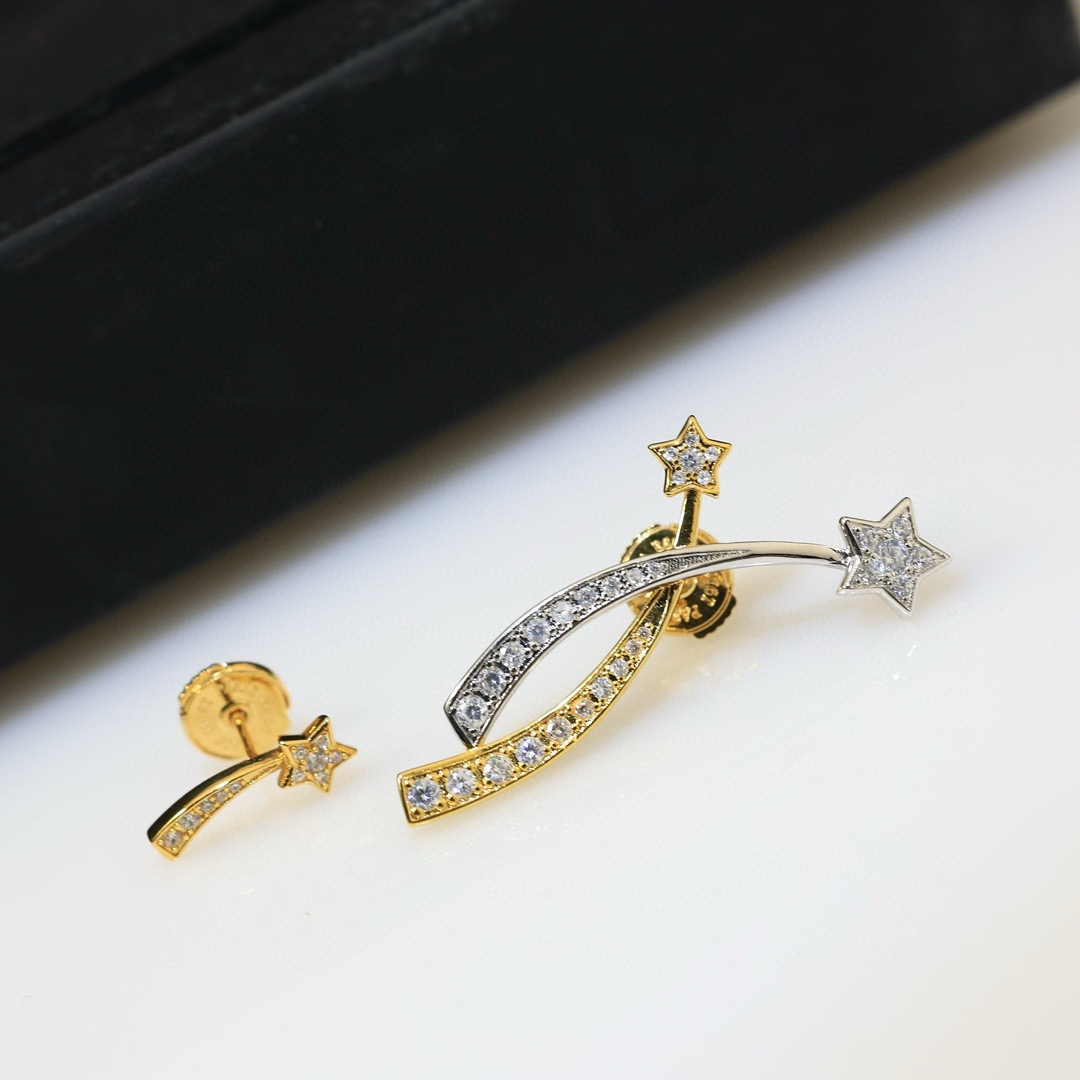 シャネル風 コメット（流星）ピアス - 925純銀ポスト＆真鍮ベース 超小顔効果で女神のようなオーラ 飛碟キャッチ付き