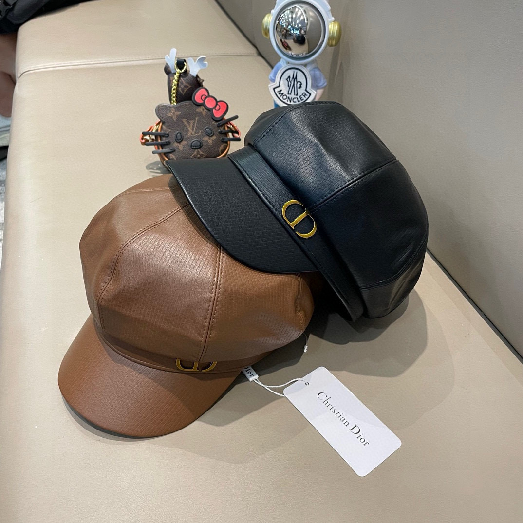 ディオール レザーレトロ八角ベレー 女性向け大頭回りフィット顔小さく見せる英倫風ポーンタイヤー画家帽 男女兼用クラシックデザイン