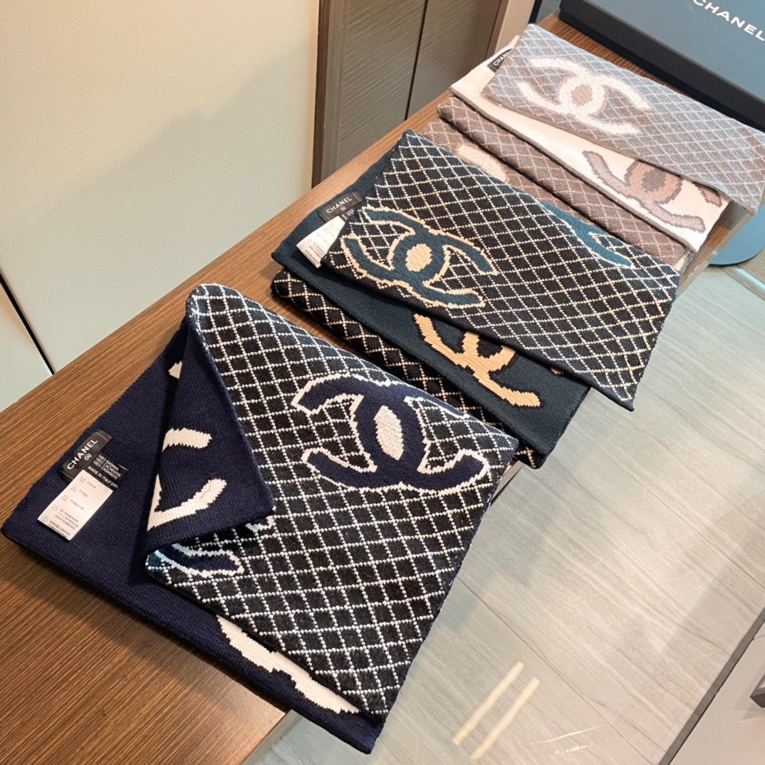 シャネル公式コレクション 100%最高級カシミヤダブルフェイス『エルサージュ』35×200cm ハイエンドマフラー 限定生産・手編み職人技の極致