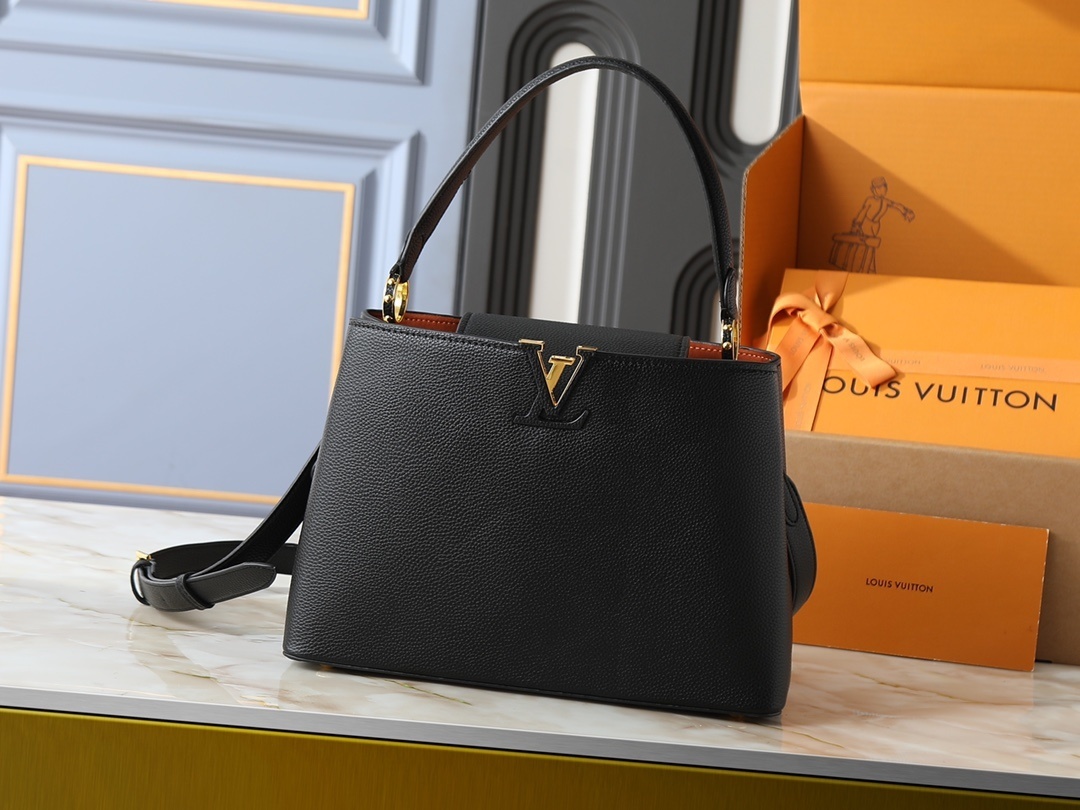 ルイ・ヴィトン「カプシーヌ・スープル MM」粒面牛革×メタリック｜光沢とベルベットのコントラスト｜職人技とモダンデザインの融合