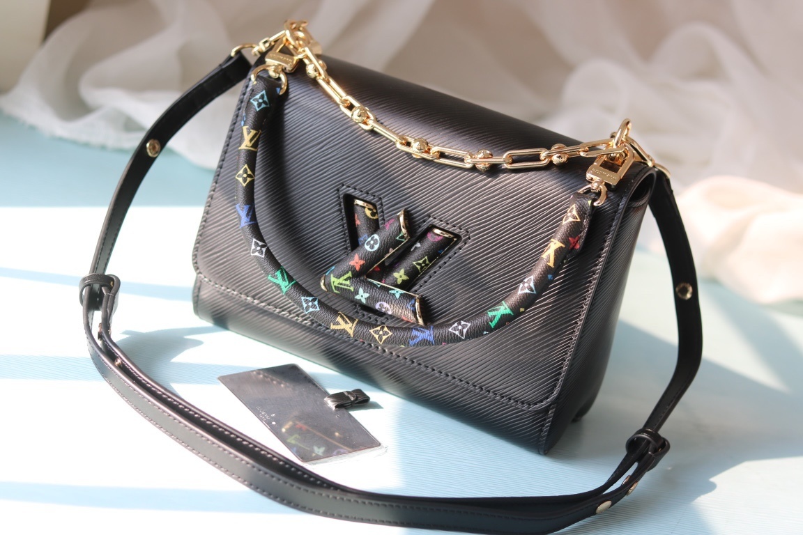 ルイ・ヴィトン Harmony シリーズ Twist Slim 中号バッグ​​ 「エピ粒面革の質感とLVツイストロック、村上隆×LVモノグラムのカラフル再現」