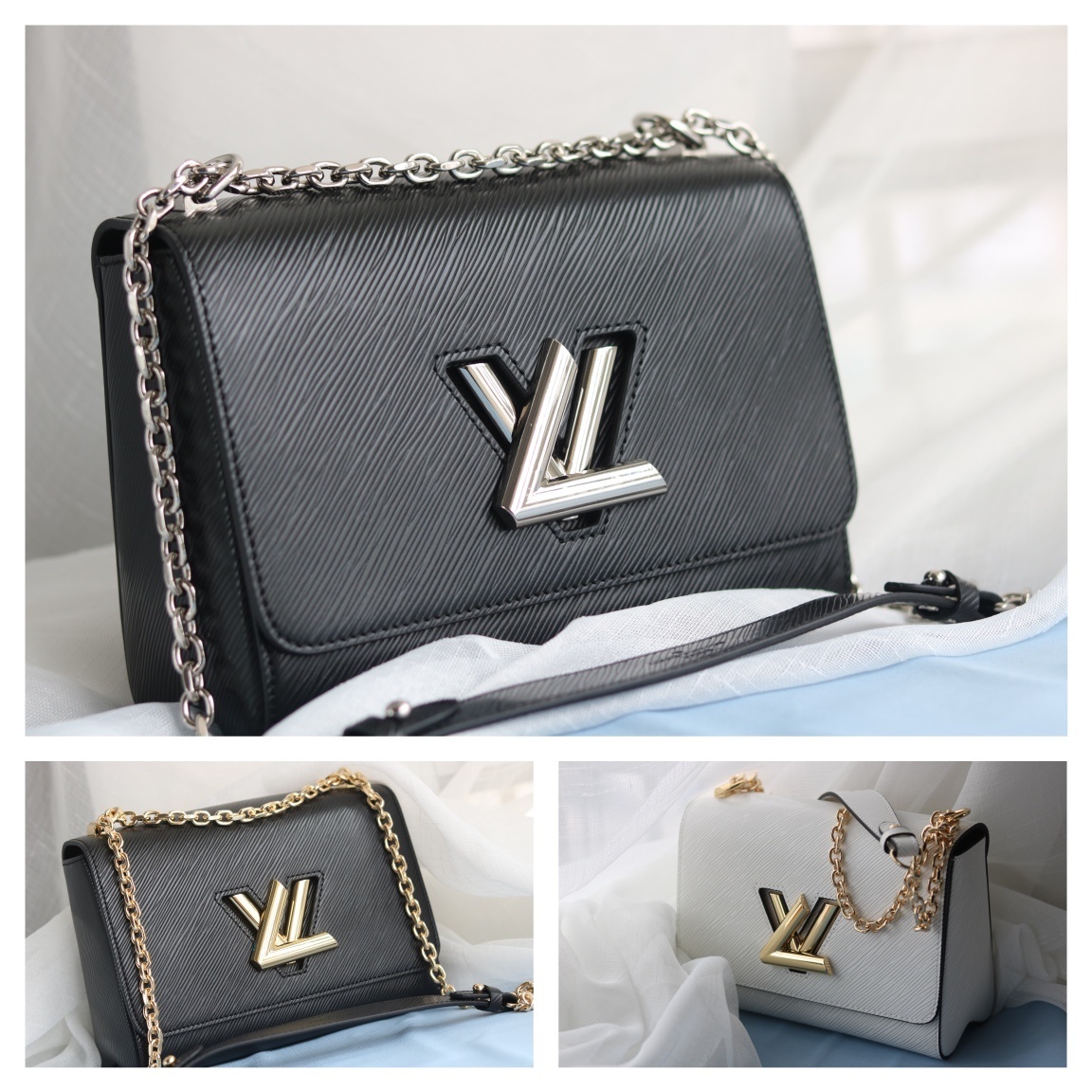 ルイ・ヴィトン TWIST DENIM 中号バッグ​​ 「アーチ型ベースで拡張収納、調節可能チェーンで多様なキャリースタイルに対応」