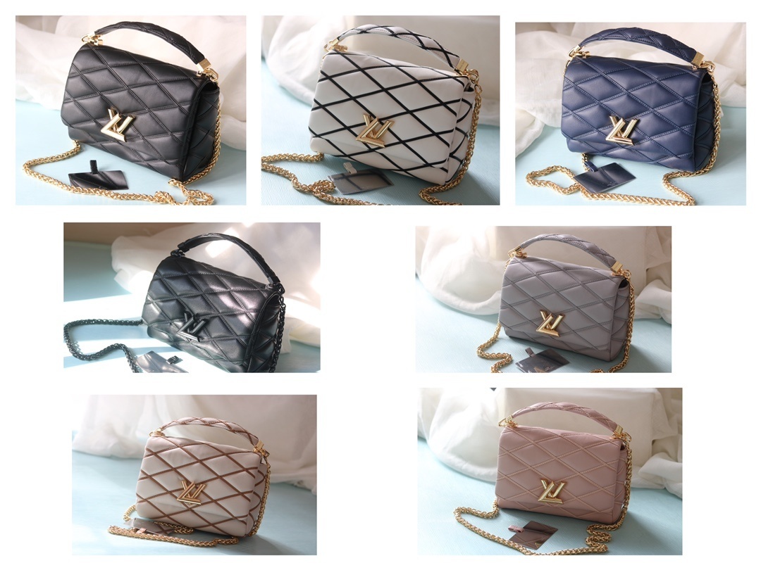 ルイ・ヴィトン × ニコラス・ゲスキエール TWIST系列 GO-14ミッドサイズバッグ​​ 「キルティング羊革に手作り焼き付け加工、未来主義の前衛的デザインと可変式キャリーシステム」