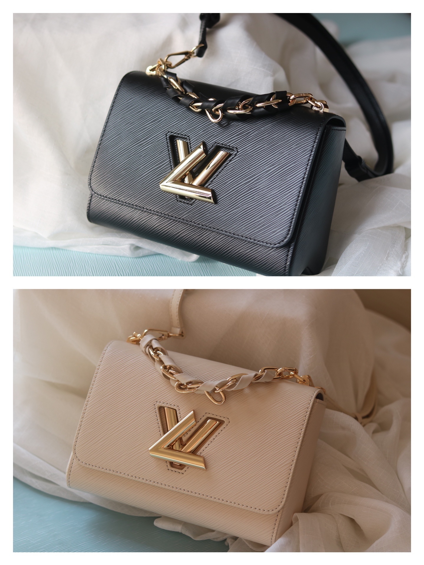 ルイ・ヴィトン TWIST DENIM MM バッグ​​ 「水波紋メタルレザー×可変式チェーン、コンパクトボディに驚異の収納力を実現した高級アイテム」