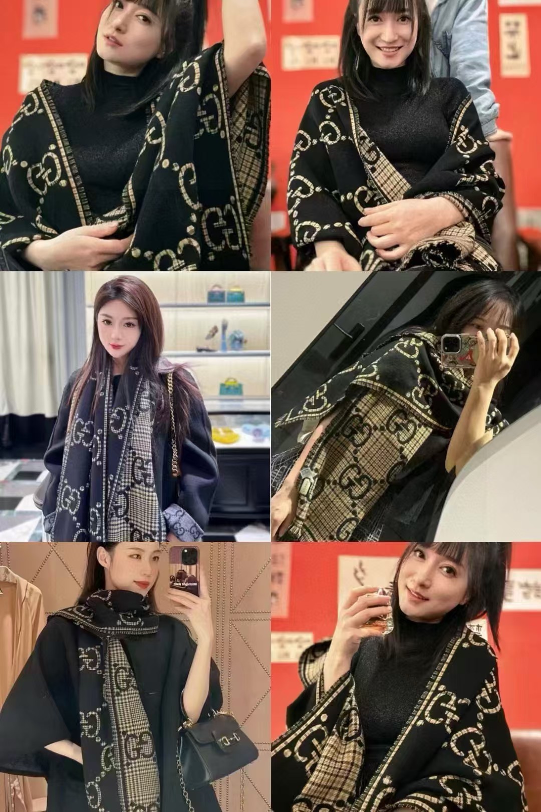 【2025年秋冬】グッチ グラフィックGG羊毛スカーフ 大判チェック柄 極上の風合い